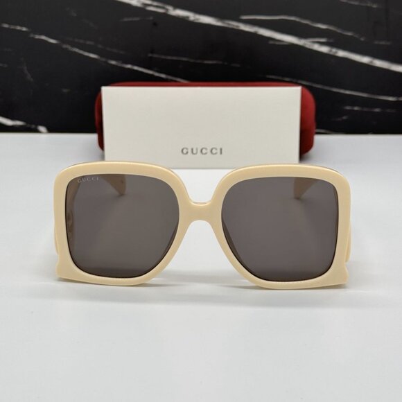 NEW GG1326S 009 GUCCI SUNGLASSES OVERSIZED IVORY GREY WOMEN EYEWEAR GUCCI - Picture 3 of 13
